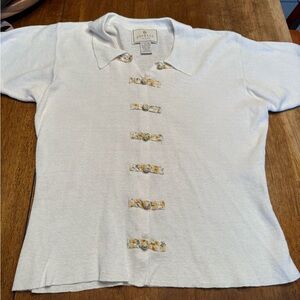 Vintage Express Tricot White Short Sleeve Top with Daisy Fastners